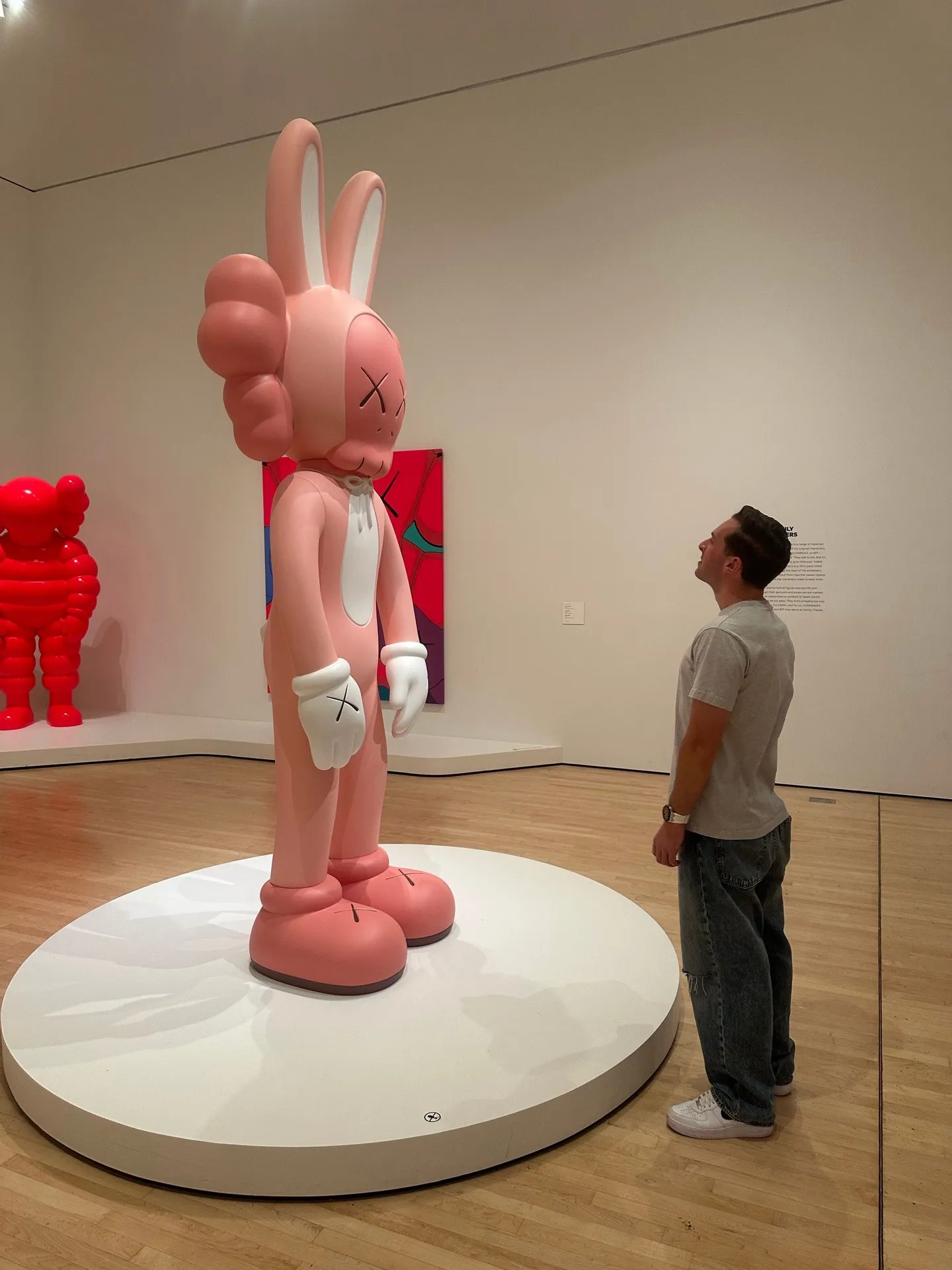 Pink KAWS sculpture on display at SFMOMA